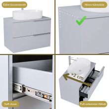 HD Carona Fume Grey 60 komplett fürdőszoba bútor szett fali mosdószekrénnyel, fényes króm fogantyúkkal, szürke mosdópulttal, tükörrel és magasszekrénnyel