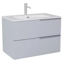 HD Cremona Fume Grey 60 fali mosdószekrény szálcsiszolt króm fogantyúkkal és fényes fehér slim mosdóval