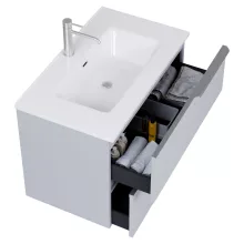 HD Cremona Fume Grey 60 fali mosdószekrény szálcsiszolt króm fogantyúkkal és fényes fehér slim mosdóval