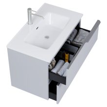 HD Cremona Fume Grey 60 komplett fürdőszoba bútor szett fali mosdószekrénnyel, szálcsiszolt króm fogantyúkkal, fényes fehér slim mosdóval, tükörrel és magasszekrénnyel