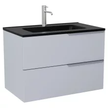 HD Cremona Fume Grey 60 fali mosdószekrény szálcsiszolt króm fogantyúkkal és matt fekete slim mosdóval