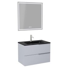 HD Cremona Fume Grey 60 komplett fürdőszoba bútor fali mosdószekrénnyel, szálcsiszolt króm fogantyúkkal, matt fekete slim mosdóval és tükörrel