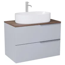 HD Carona Fume Grey 60 fali mosdószekrény tölgyfa színű mosdópulttal és szálcsiszolt króm fogantyúkkal