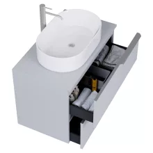 HD Carona Fume Grey 60/80 fali mosdószekrény füst szürke mosdópulttal és szálcsiszolt króm fogantyúkkal