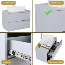 HD Carona Fume Grey 60/80 fali mosdószekrény füst szürke mosdópulttal és szálcsiszolt króm fogantyúkkal