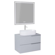 HD Carona Fume Grey 60 komplett fürdőszoba bútor fali mosdószekrénnyel, szálcsiszolt króm fogantyúkkal, szürke mosdópulttal és tükörrel