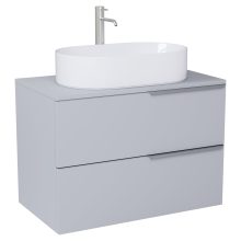 HD Carona Fume Grey 60 komplett fürdőszoba bútor fali mosdószekrénnyel, szálcsiszolt króm fogantyúkkal, szürke mosdópulttal és tükörrel