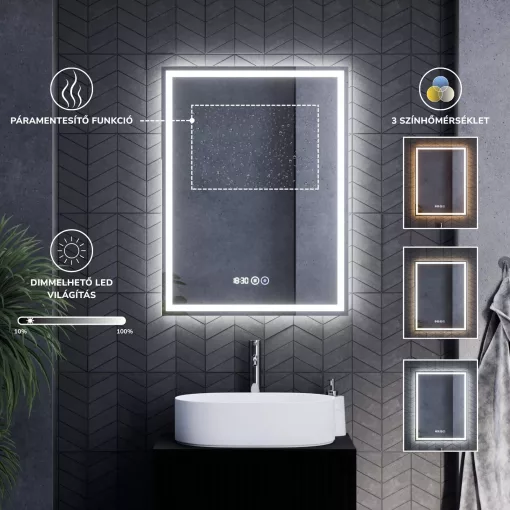 HD Carona Fume Grey 60 komplett fürdőszoba bútor fali mosdószekrénnyel, szálcsiszolt króm fogantyúkkal, szürke mosdópulttal és tükörrel