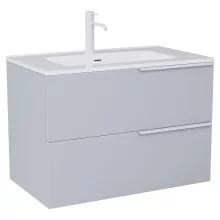 HD Cremona Fume Grey 60 fali mosdószekrény matt fehér fogantyúkkal és fényes fehér slim mosdóval