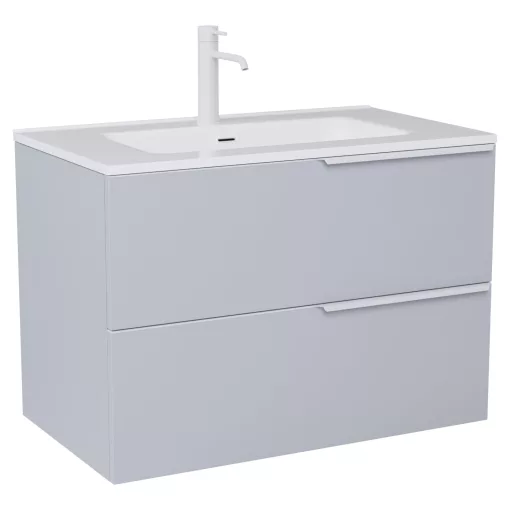 HD Cremona Fume Grey 60 fali mosdószekrény matt fehér fogantyúkkal és fényes fehér slim mosdóval