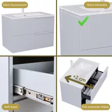 HD Cremona Fume Grey 60 fali mosdószekrény matt fehér fogantyúkkal és fényes fehér slim mosdóval