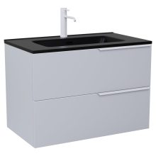 HD Cremona Fume Grey 60 komplett fürdőszoba bútor fali mosdószekrénnyel, matt fehér fogantyúkkal, matt fekete slim mosdóval és tükörrel