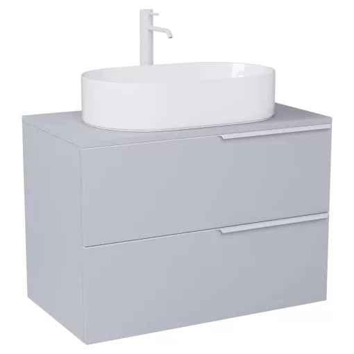 HD Carona Fume Grey 60 fali mosdószekrény füst szürke mosdópulttal és matt fehér fogantyúkkal