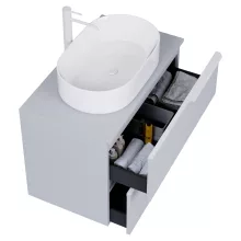 HD Carona Fume Grey 60 fali mosdószekrény füst szürke mosdópulttal és matt fehér fogantyúkkal