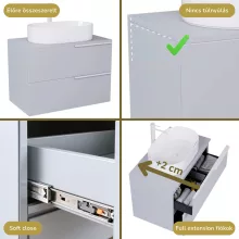 HD Carona Fume Grey 60 fali mosdószekrény füst szürke mosdópulttal és matt fehér fogantyúkkal