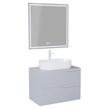 HD Carona Fume Grey 60 komplett fürdőszoba bútor fali mosdószekrénnyel, matt fehér fogantyúkkal, szürke mosdópulttal és tükörrel
