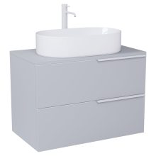 HD Carona Fume Grey 60 komplett fürdőszoba bútor fali mosdószekrénnyel, matt fehér fogantyúkkal, szürke mosdópulttal és tükörrel