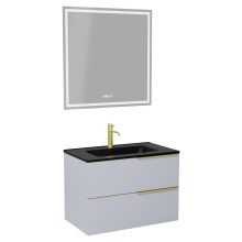 HD Cremona Fume Grey 60 komplett fürdőszoba bútor fali mosdószekrénnyel, szálcsiszolt arany fogantyúkkal, matt fekete slim mosdóval és tükörrel