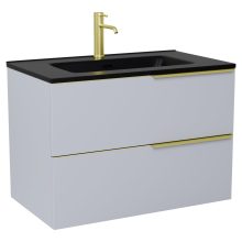 HD Cremona Fume Grey 60 komplett fürdőszoba bútor fali mosdószekrénnyel, szálcsiszolt arany fogantyúkkal, matt fekete slim mosdóval és tükörrel