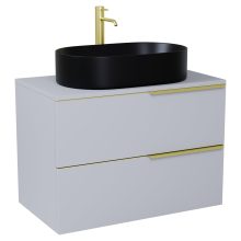 HD Carona Fume Grey 60 fali mosdószekrény füst szürke mosdópulttal és szálcsiszolt arany fogantyúkkal