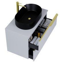 HD Carona Fume Grey 60 fali mosdószekrény füst szürke mosdópulttal és szálcsiszolt arany fogantyúkkal