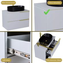 HD Carona Fume Grey 60 fali mosdószekrény füst szürke mosdópulttal és szálcsiszolt arany fogantyúkkal