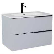 HD Cremona Fume Grey 60 fali mosdószekrény matt fekete fogantyúkkal és fényes fehér slim mosdóval