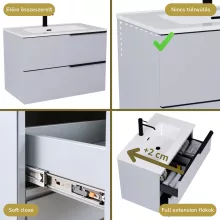 HD Cremona Fume Grey 60 fali mosdószekrény matt fekete fogantyúkkal és fényes fehér slim mosdóval