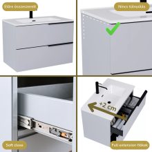 HD Cremona Fume Grey 60 komplett fürdőszoba bútor fali mosdószekrénnyel, matt fekete fogantyúkkal, fényes fehér slim mosdóval és tükörrel