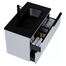 HD Cremona Fume Grey 60 fali mosdószekrény matt fekete fogantyúkkal és matt fekete slim mosdóval