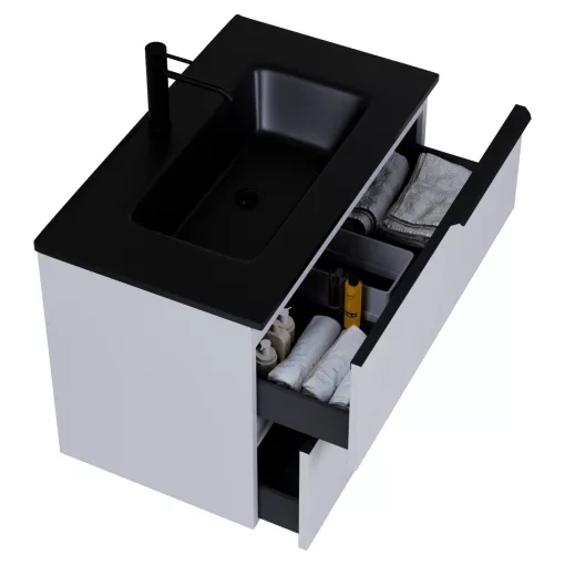 HD Cremona Fume Grey 60 fali mosdószekrény matt fekete fogantyúkkal és matt fekete slim mosdóval