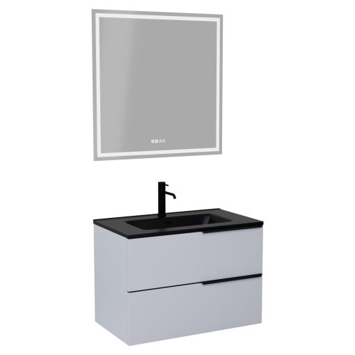 HD Cremona Fume Grey 60 komplett fürdőszoba bútor fali mosdószekrénnyel, matt fekete fogantyúkkal, matt fekete slim mosdóval és tükörrel