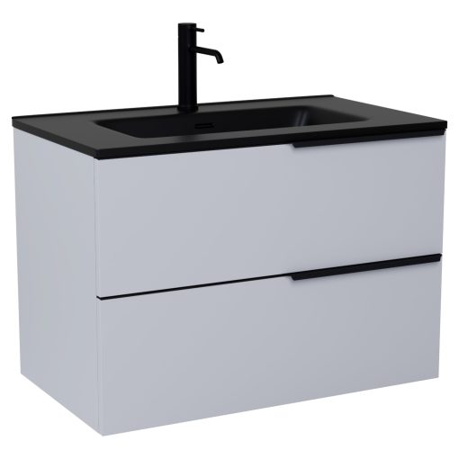 HD Cremona Fume Grey 60 komplett fürdőszoba bútor fali mosdószekrénnyel, matt fekete fogantyúkkal, matt fekete slim mosdóval és tükörrel