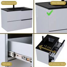 HD Cremona Fume Grey 60 komplett fürdőszoba bútor fali mosdószekrénnyel, matt fekete fogantyúkkal, matt fekete slim mosdóval és tükörrel