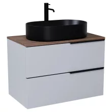 HD Carona Fume Grey 60 fali mosdószekrény tölgyfa színű mosdópulttal és matt fekete fogantyúkkal