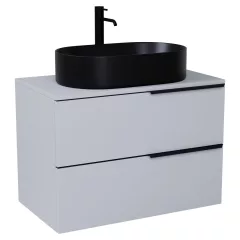   HD Carona Fume Grey 60/80 fali mosdószekrény füst szürke mosdópulttal és matt fekete fogantyúkkal