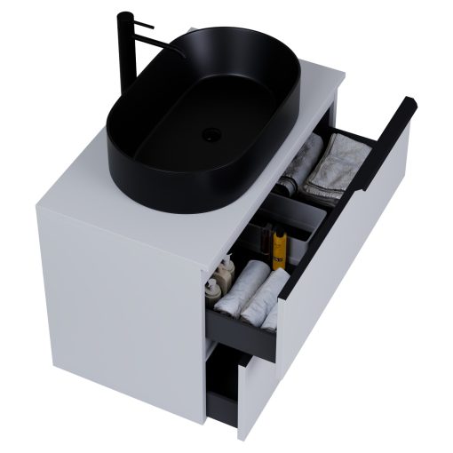 HD Carona Fume Grey 60/80 fali mosdószekrény füst szürke mosdópulttal és matt fekete fogantyúkkal