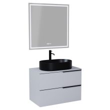 HD Carona Fume Grey 60/80 komplett fürdőszoba bútor fali mosdószekrénnyel, matt fekete fogantyúkkal, szürke mosdópulttal és tükörrel