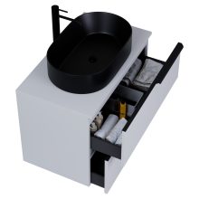 HD Carona Fume Grey 60/80 komplett fürdőszoba bútor fali mosdószekrénnyel, matt fekete fogantyúkkal, szürke mosdópulttal és tükörrel