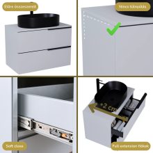 HD Carona Fume Grey 60/80 komplett fürdőszoba bútor fali mosdószekrénnyel, matt fekete fogantyúkkal, szürke mosdópulttal és tükörrel