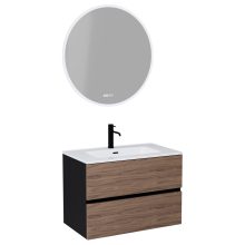 HD Aria Black-Oak 60 komplett fürdőszoba bútor fali mosdószekrénnyel, fényes fehér slim mosdóval és tükörrel