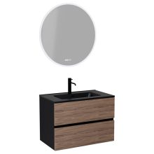 HD Aria Black-Oak 60 komplett fürdőszoba bútor fali mosdószekrénnyel, matt fekete slim mosdóval és tükörrel