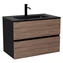 HD Aria Black-Oak 60 komplett fürdőszoba bútor fali mosdószekrénnyel, matt fekete slim mosdóval és tükörrel