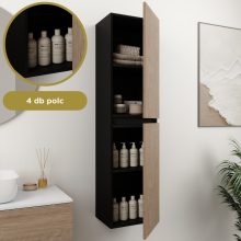 HD Aria Pro Black-Oak 60 komplett fürdőszoba bútor szett fali push-to-open mosdószekrénnyel, matt fekete slim mosdóval, tükörrel és magasszekrénnyel