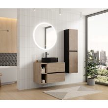 HD Zyra+ Black-Oak 80 fali mosdószekrény oak mosdópulttal és kiegészítő oak fali modullal