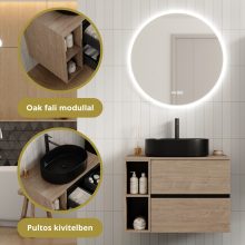 HD Zyra+ Black-Oak 80 fali mosdószekrény oak mosdópulttal és kiegészítő oak fali modullal