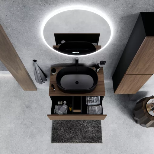 HD Zyra Black-Oak 60 fali mosdószekrény oak mosdópulttal