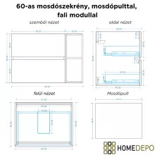 HD Zyra+ Black-Oak 80 komplett fürdőszoba bútor fali mosdószekrénnyel, oak mosdópulttal, kiegészítő oak fali modullal és tükörrel