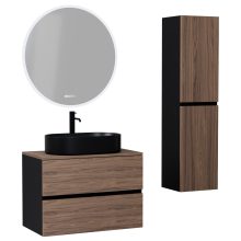 HD Zyra Black-Oak 60 komplett fürdőszoba bútor szett fali mosdószekrénnyel, oak mosdópulttal, tükörrel és magasszekrénnyel