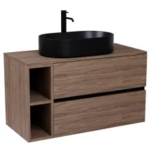 HD Zyra+ Black-Oak 80 komplett fürdőszoba bútor szett fali mosdószekrénnyel, oak mosdópulttal, kiegészítő oak fali modullal, tükörrel és magasszekrénnyel